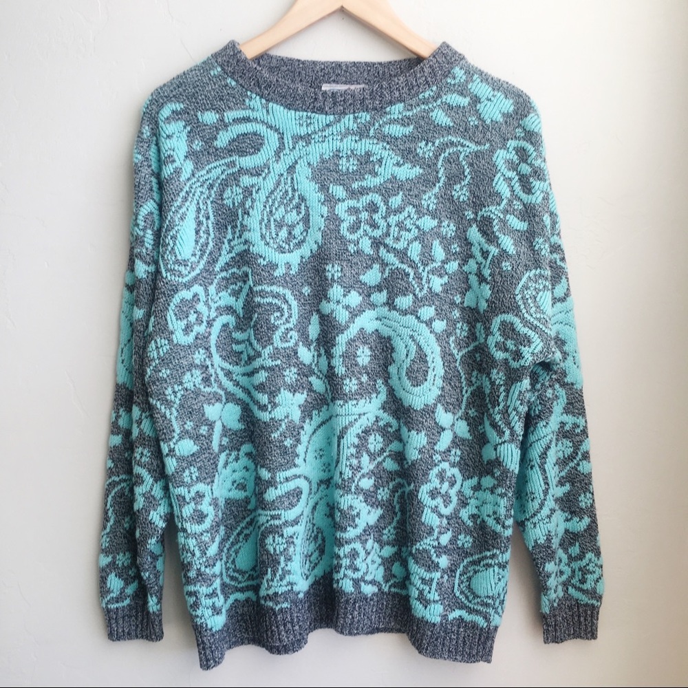 Vintage Knit Paisley Print Oversized Sweater
